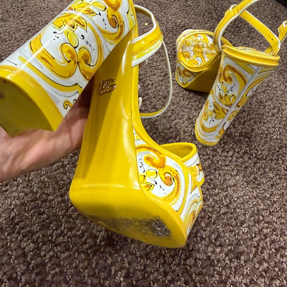 Versace Yellow and White Patterned Platform Sanda… - image 4